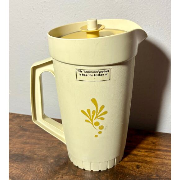 VTG MCM Tupperware 2 Qt Pitcher 800-8 Almond & Harvest Gold Push Button Lid  B13 - Picture 5 of 11